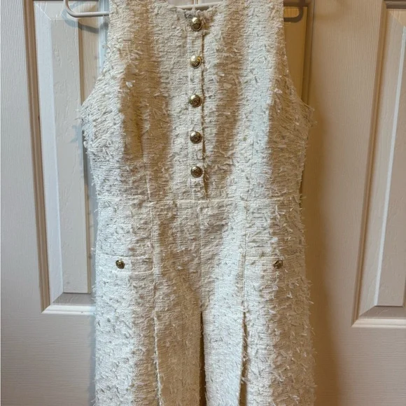 J. Crew Textured Cream Dress with Gold Accents - Picture 3 of 5